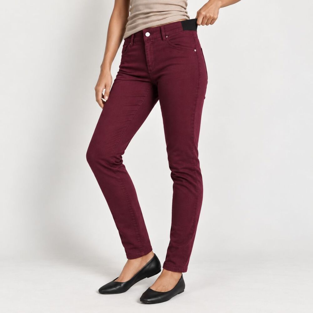 Simply Vera Wang Skinny Pants Womens M Tall Burgundy Stretch Zip Ponte Leggings